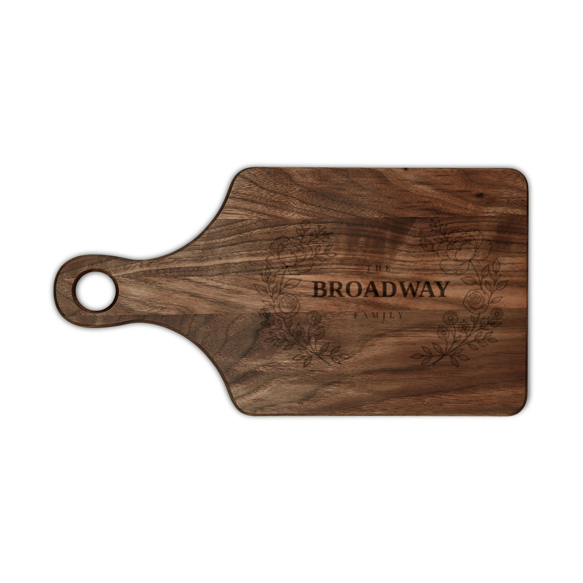 Personalized Family Name Cutting Board – Floral Engraving