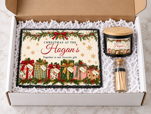 Personalized Family Christmas Gift Box — Slate, Candle & Matches