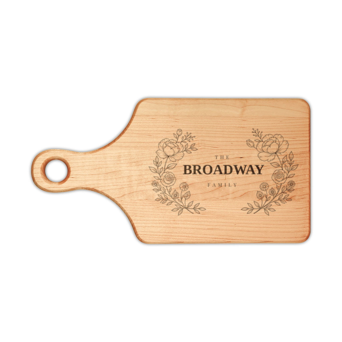 Personalized Family Name Cutting Board – Floral Engraving