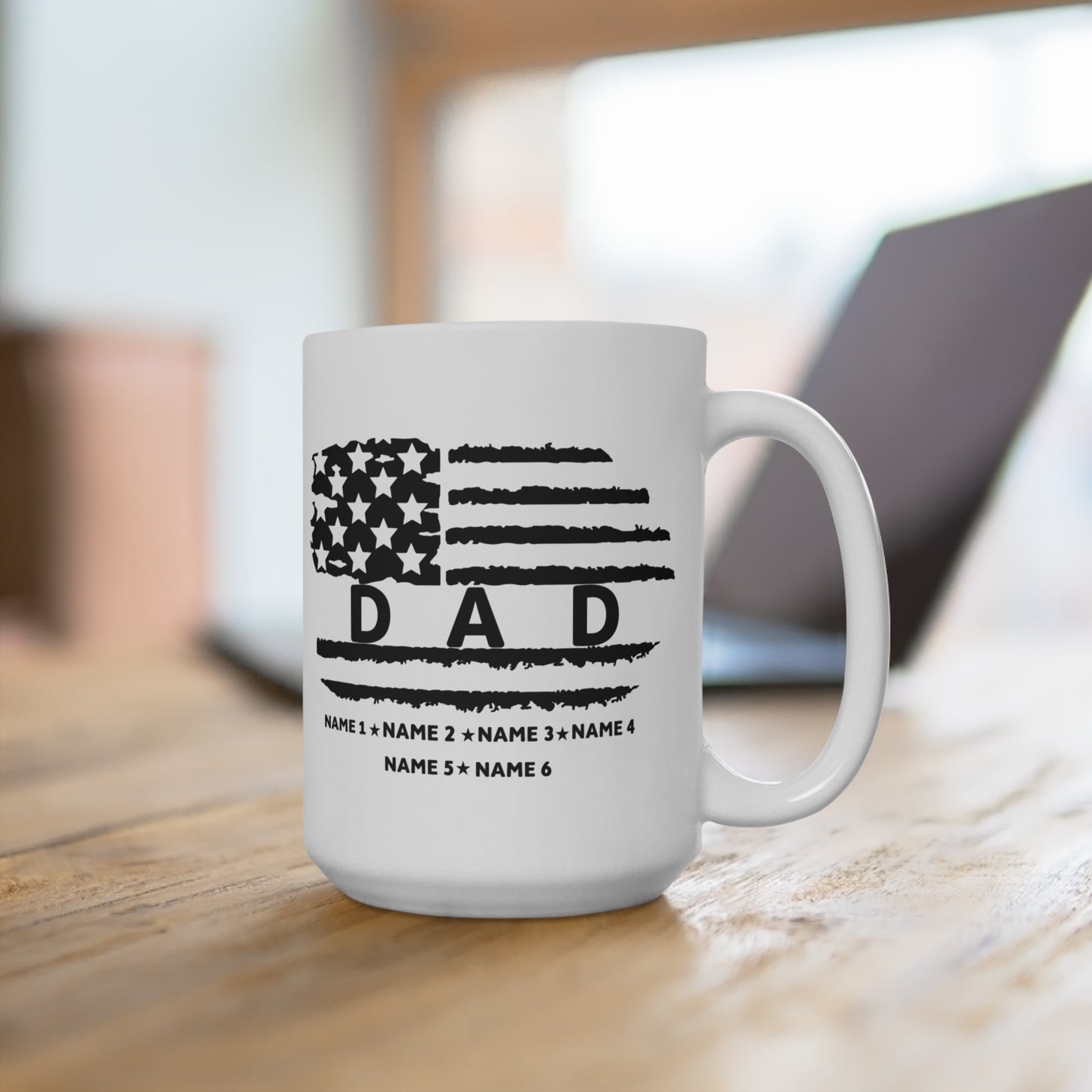Personalized Dad Mug – Custom Name Mug with American Flag, Father’s Day Gift from Kids, Military Dad Coffee Cup, Patriotic Gift for Him