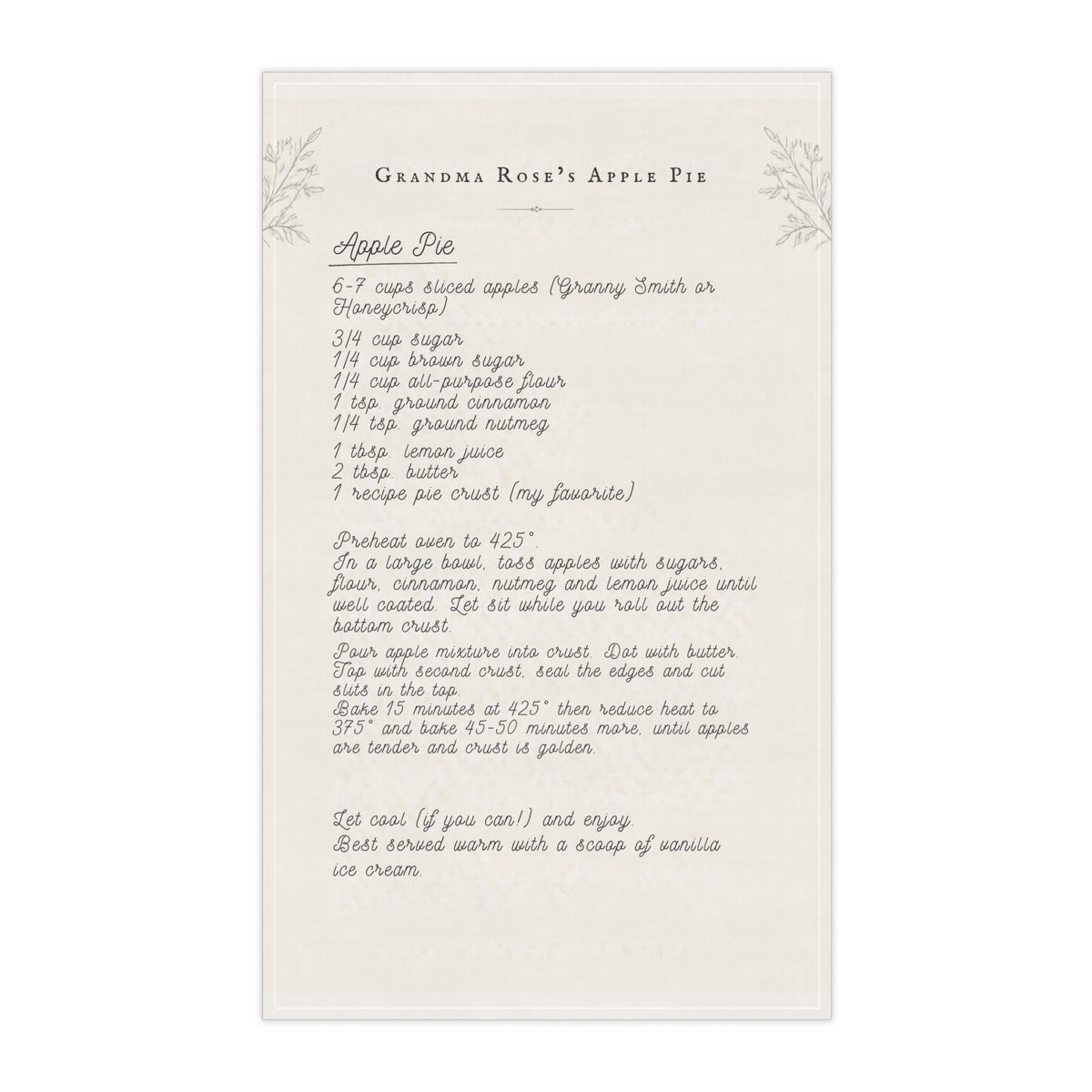 Personalized Handwritten Recipe Tea Towel – Family Heirloom or Memorial Gift