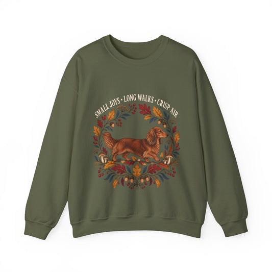 Small Joys Long Walks Dachshund Sweatshirt – Cozy Fall Dog Lover Crewneck
