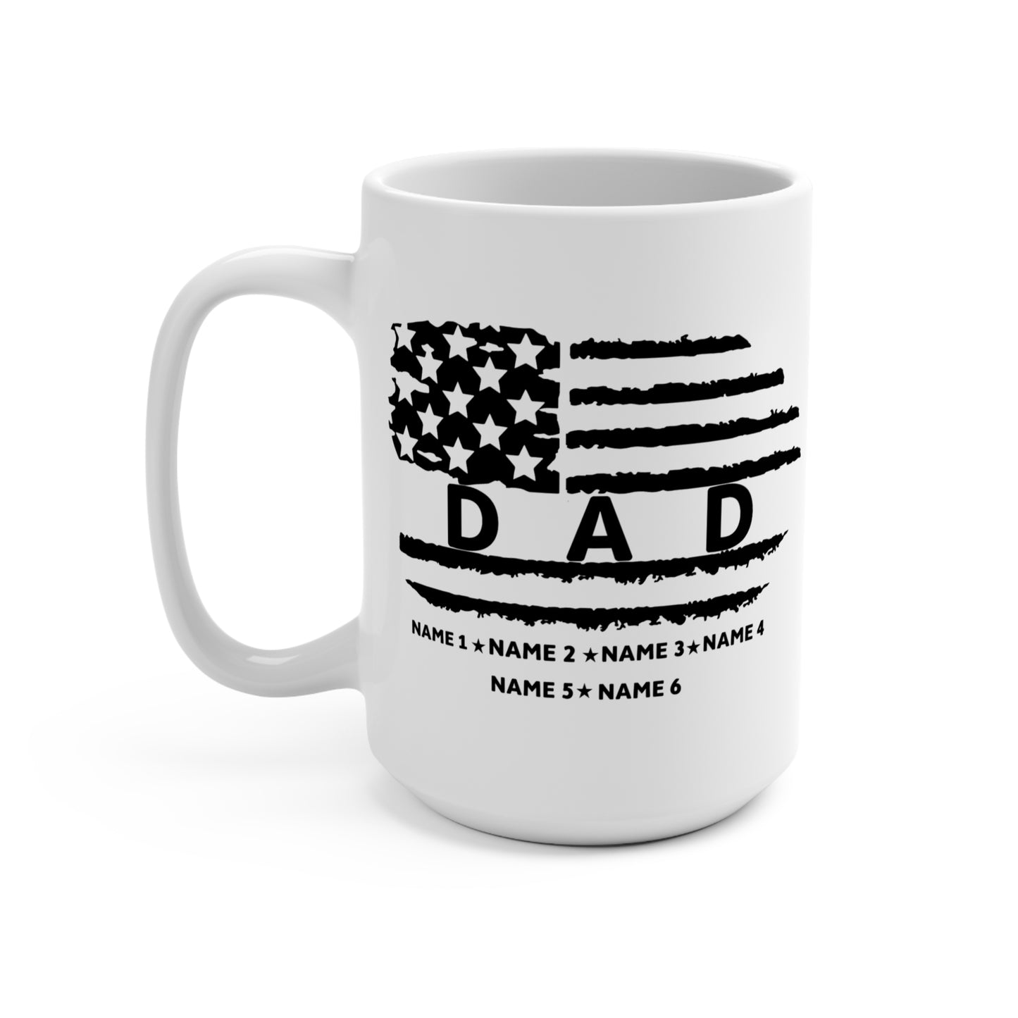 Personalized Dad Mug – Custom Name Mug with American Flag, Father’s Day Gift from Kids, Military Dad Coffee Cup, Patriotic Gift for Him