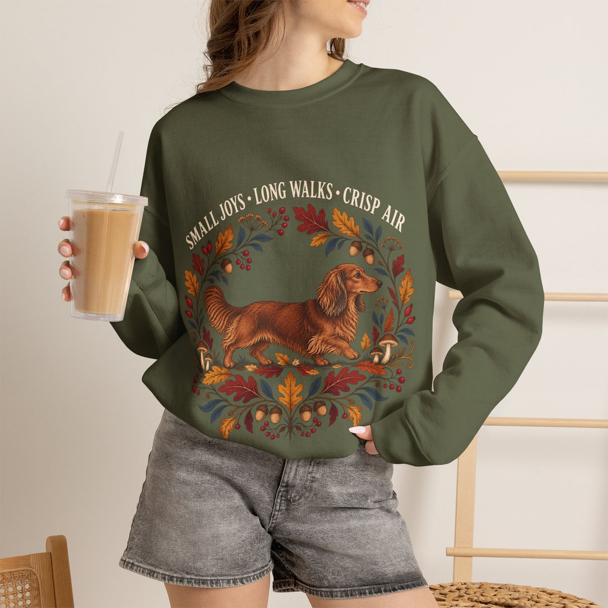 Small Joys Long Walks Dachshund Sweatshirt – Cozy Fall Dog Lover Crewneck
