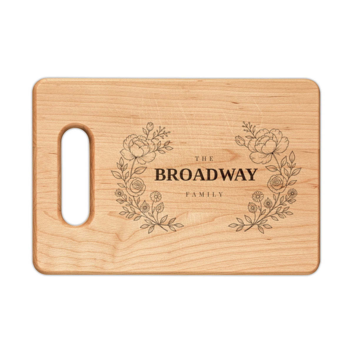 Personalized Family Name Cutting Board – Floral Engraving