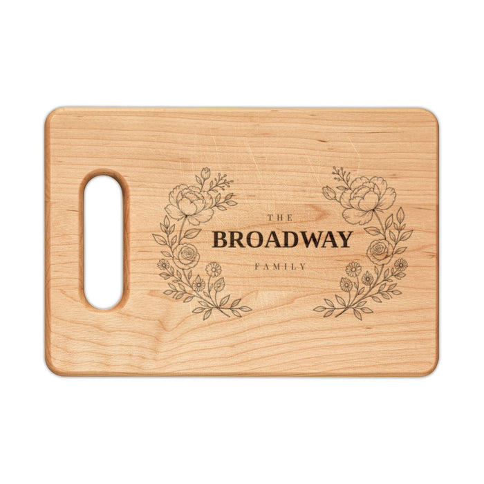 Personalized Family Name Cutting Board – Floral Engraving