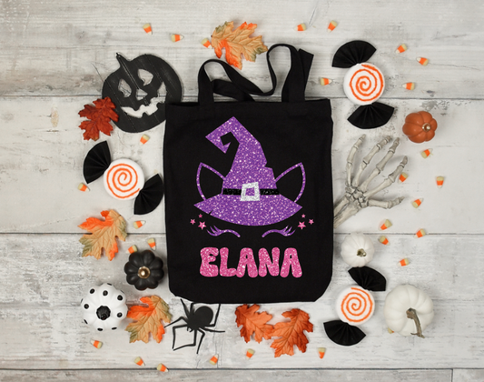 Custom Glitter witches hat trick or treat bag