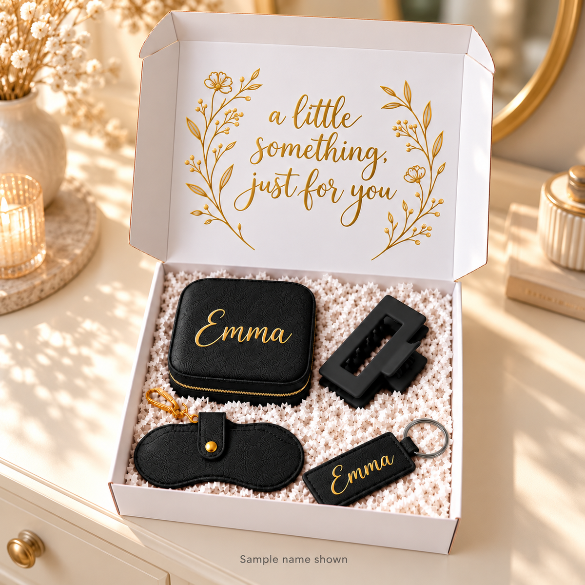 Black gift box, Custom Name — Gold Chrome