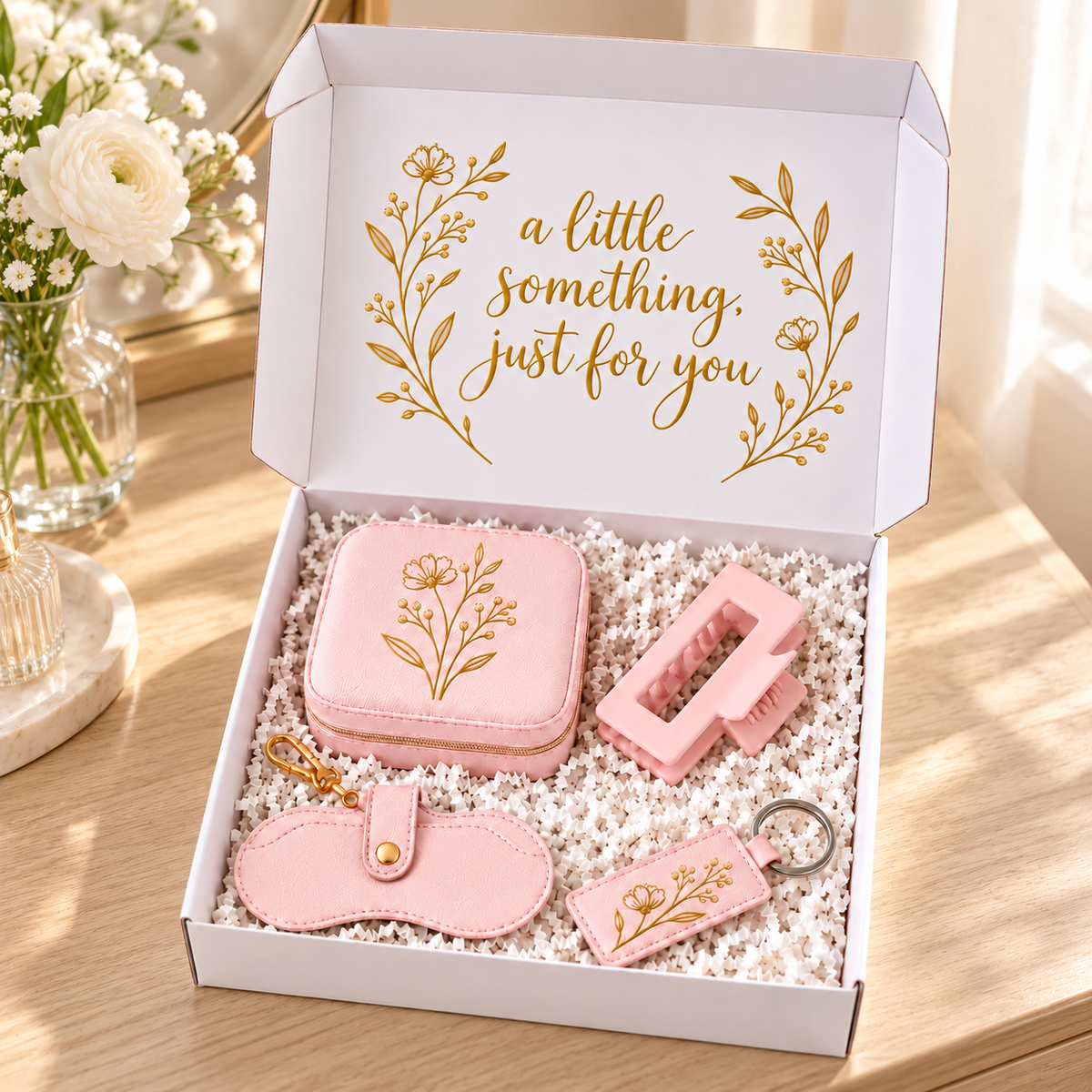Blush Pink gift box, Gold Wildflowers — No Name