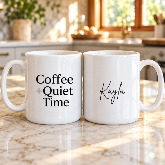 Personalized Coffee Mug – Coffee + Quiet Time